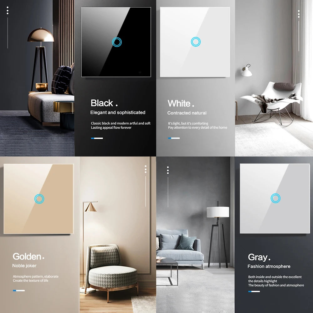 AXUS EU Touch Switch | AC100-240V LED Backlight Panel, Tempered Glass Wall Light Sensor Switch, 1/2/3 Gang