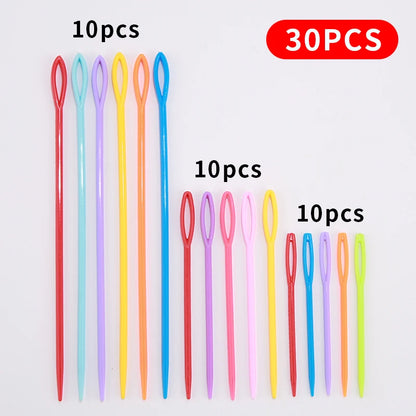 30 Pcs Mixed Color Knitting Needles & Crochet Hooks Set – 7/9/15cm Plastic Yarn Needles for Children DIY Sweater Weaving