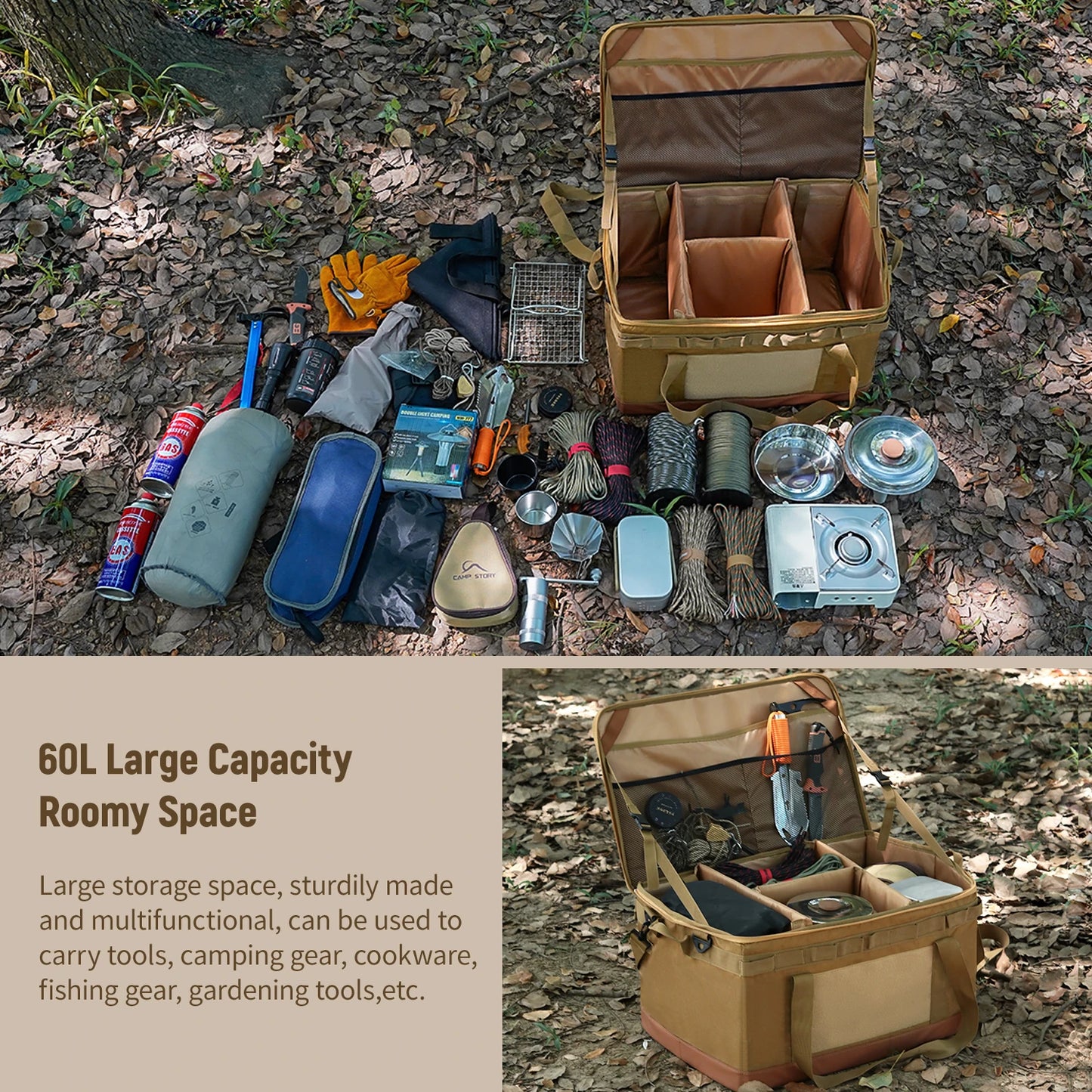 60L Large Camping Storage Bag – Collapsible Cooking Trunk Organizer, Waterproof Oxford Fabric