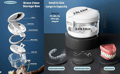 Clear Denture Case – Large Denture Bath Box with Strainer for Storage & Travel, Mouth Guard Cleaning Container