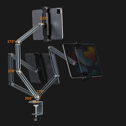 Adjustable Desk Bed Tablet Stand: Aluminum Arm Mount for 4-12.9 inch Tablets & Phones | Support for iPad Pro, Xiaomi Tab