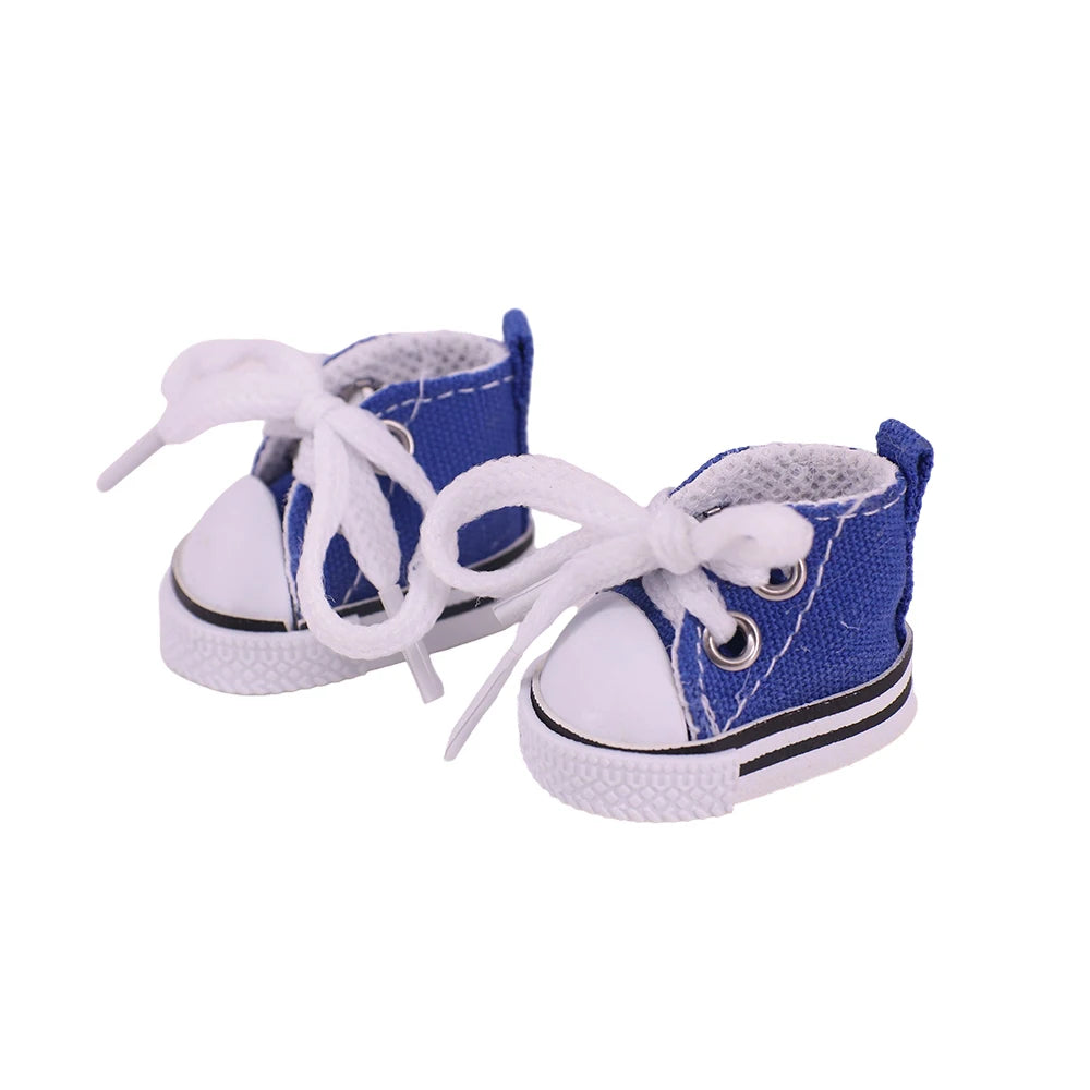3.8cm Doll Shoes for 17cm Labubu Doll — Solid Color Lace-Up Canvas PU Shoes, Doll Clothing Accessories & Girl’s Toy Gift