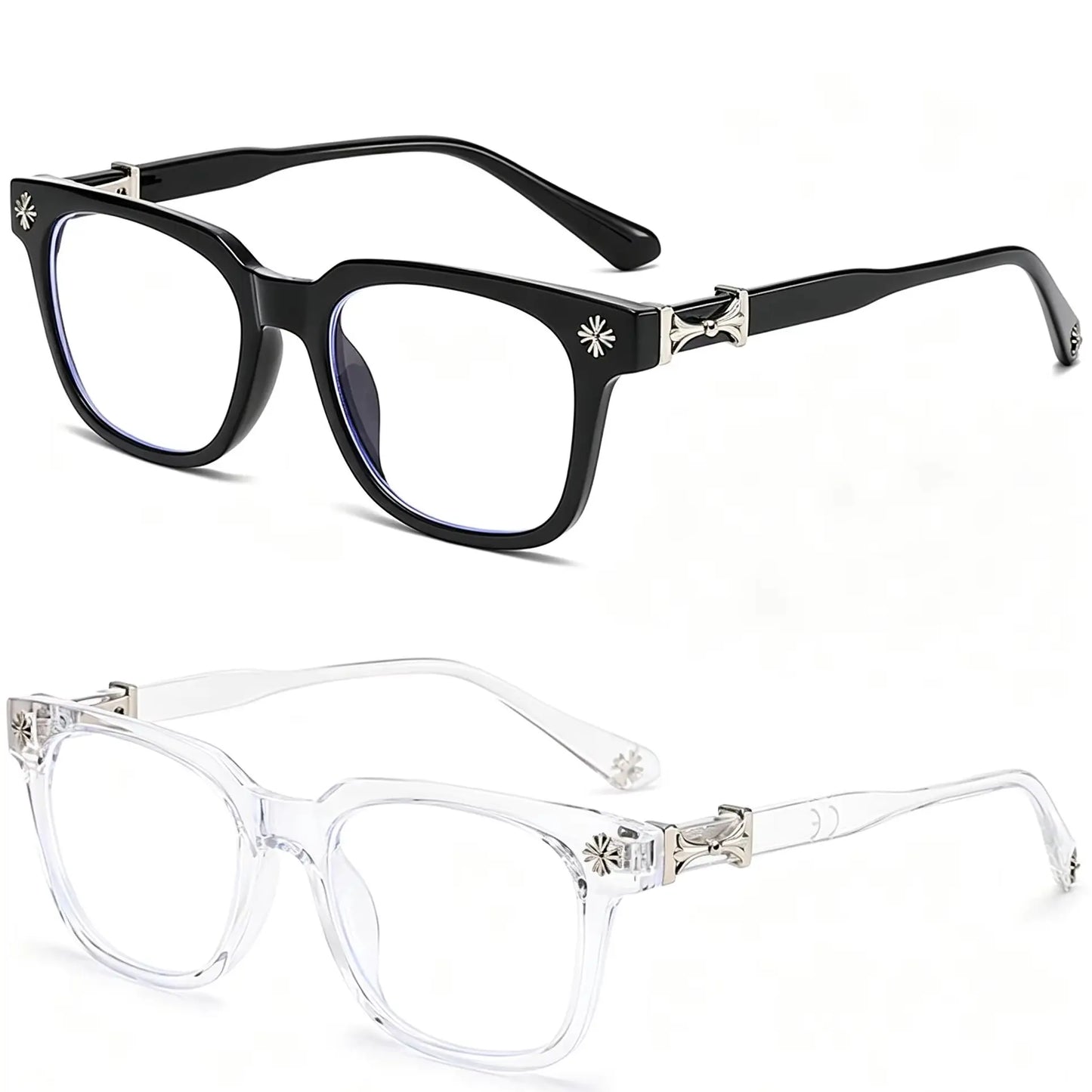 3-Piece Square Blue Light Glasses - Unisex Black & Clear Frame Computer Eyewear