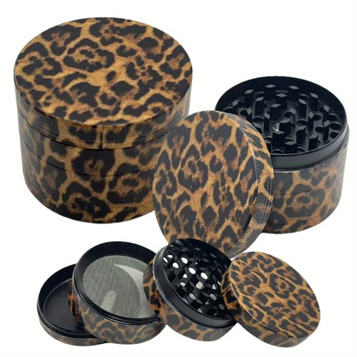 Metal Herb Grinder - Leopard Print Spice Crusher & Tobacco Grinder with Grinding Teeth