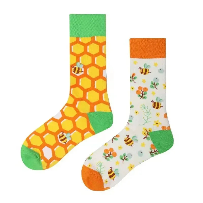 WY_New Asymmetrical Couples Mandarin Ducks Cotton Socks – Fashion Sports Colorful Medium & High Sleeve Unisex Crew Socks, Trendy Couple Gift Socks