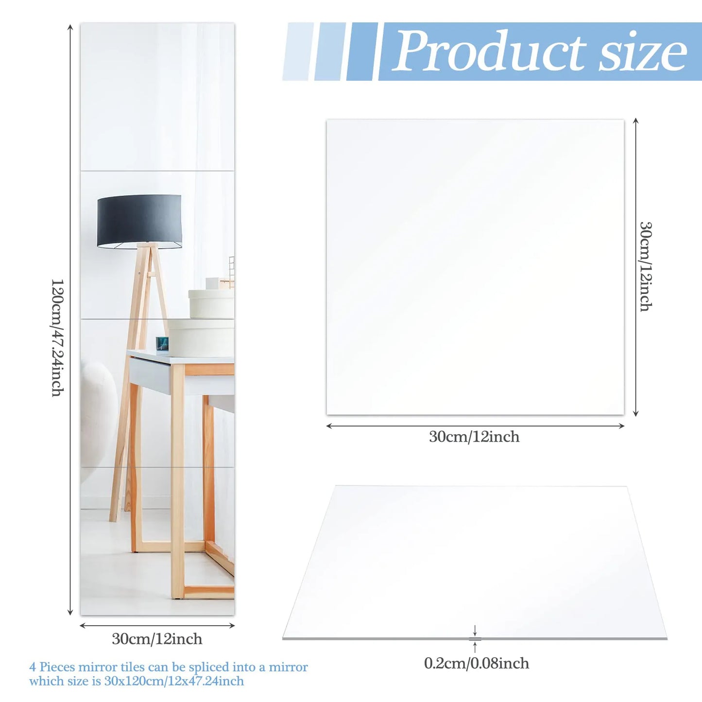 4-Piece Set of 3D Acrylic Mirror Wall Stickers - 2mm Thick, Self-Adhesive, Flexible DIY Art for Living Room Decor