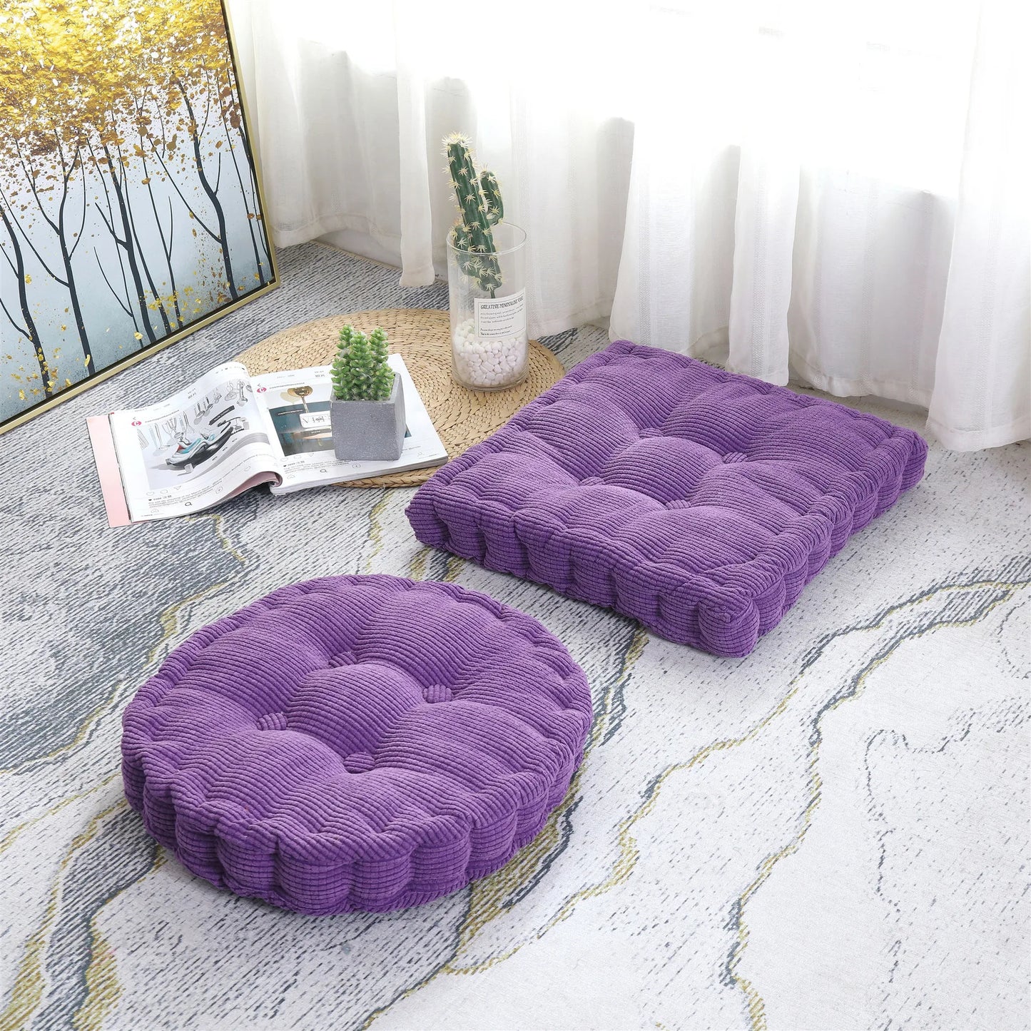 Meditation Floor Square Pillow – Thick Tufted Cushion for Yoga, Balcony, Chair & Seating