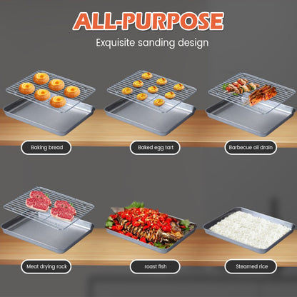 Stainless Steel Baking Pan with Wire Rack - Oven Tray for Cake, BBQ, Brownies, Cooking, Roasting and Grilling