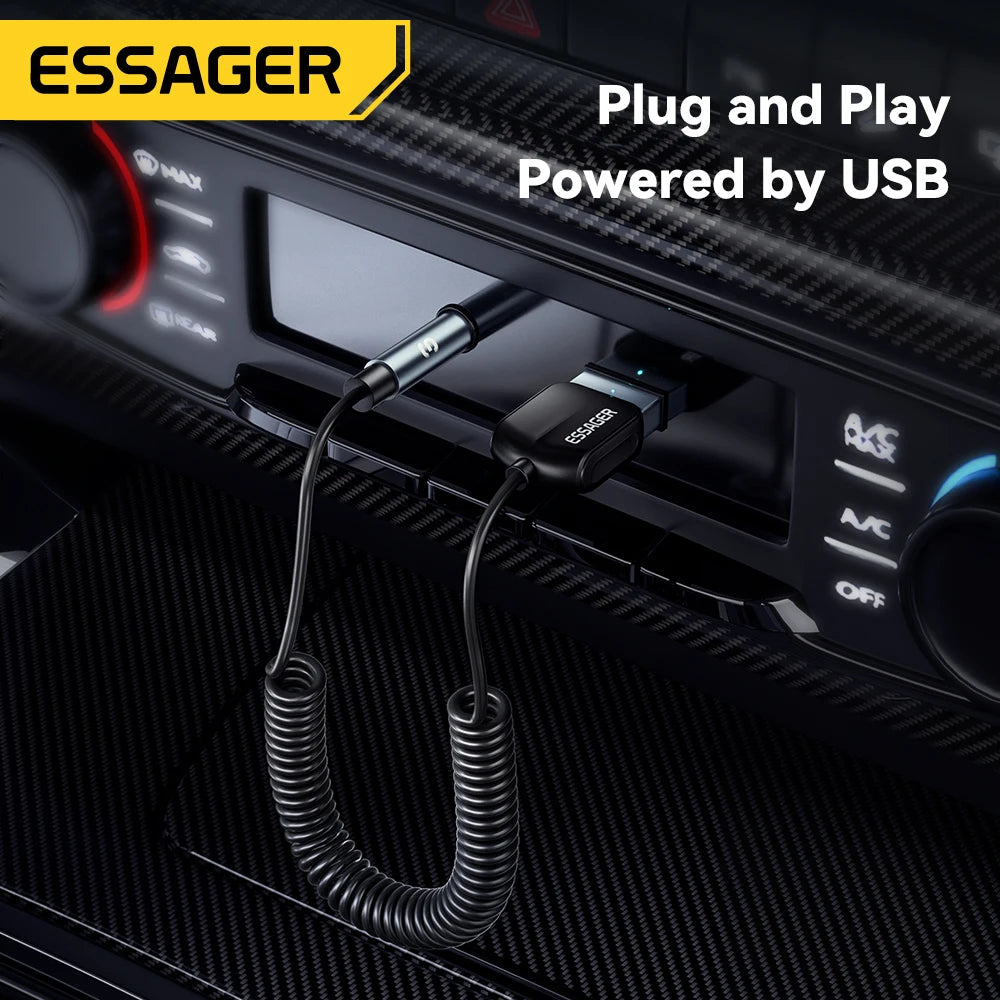 Essager USB Bluetooth 5.0 Receiver – 3.5mm AUX Car Audio Adapter Wireless Music Transmitter for Speakers & Handsfree Calling
