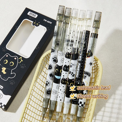 6-Piece Cute Cat Mechanical Pencil Set - 0.5mm Writing and Drawing Pencils for School, Office and Everyday Use