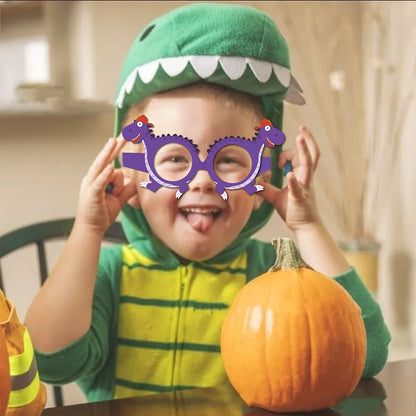Cartoon Dinosaur Paper Glasses - Jungle Safari Dino Eye Mask for 1st Happy Birthday Party Decor and Photo Props for Kids Boys