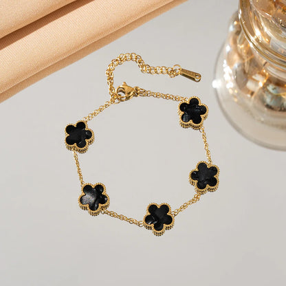 Adjustable Stainless Steel Flower Bracelet - Classic Luxury Women's Fashion Jewelry Gift