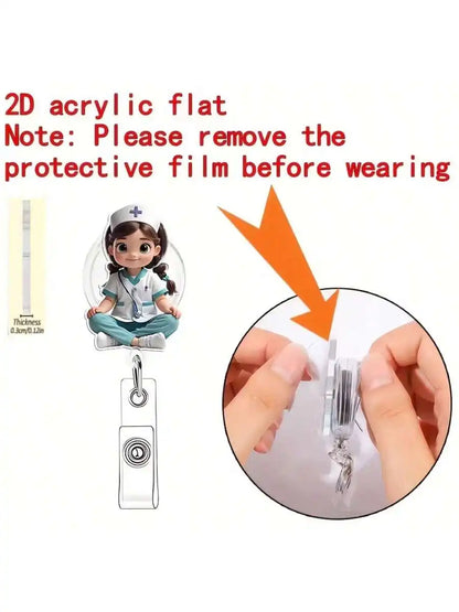 Cute Nurse Retractable Badge Holder - Acrylic Medical ID Clip Reel for Doctors, RN & LPN Staff