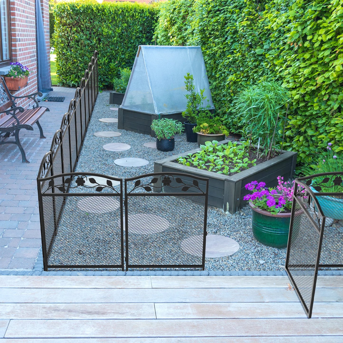 5Pcs Metal Garden Fence Panels - Decorative Iron Lawn Border and Animal Barrier for Outdoor Landscaping