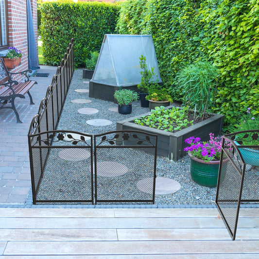 5Pcs Metal Garden Fence Panels - Decorative Iron Lawn Border and Animal Barrier for Outdoor Landscaping