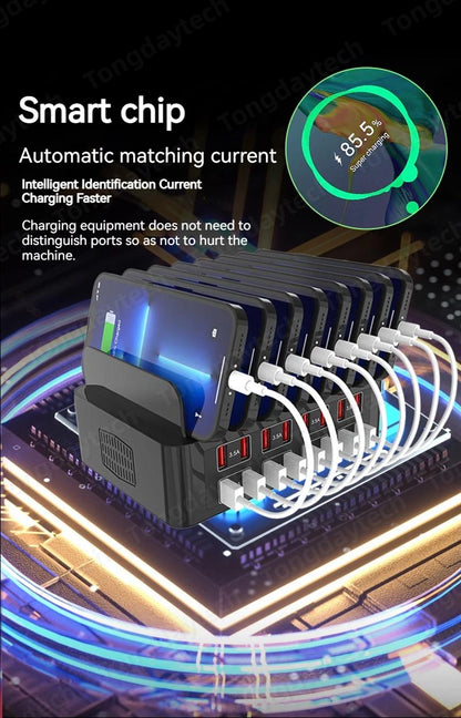 150W Universal Multi USB Fast Charger – 16-Port 3.5A Max Charging Station Stand for iPad, iPhone 14/13, Samsung S22, Xiaomi Tablet