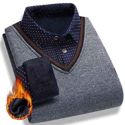 Men's Vintage Plaid Knit Sweater - Warm Fleece Polo Collar Winter Pullover