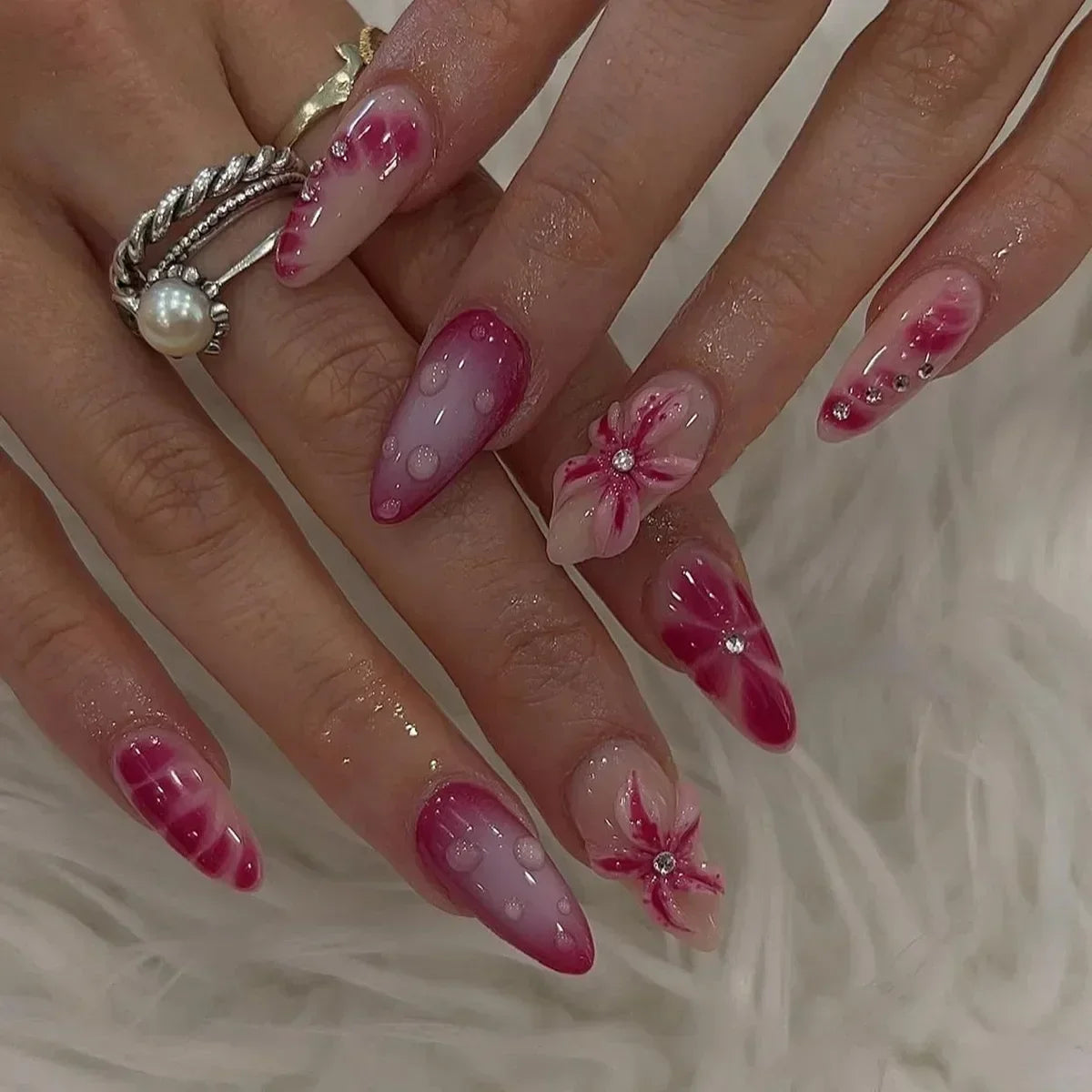 24PCS Pink Almond Press On Nails - Butterfly Ballet French Design Artificial Nail Tips for Stylish Nail Art