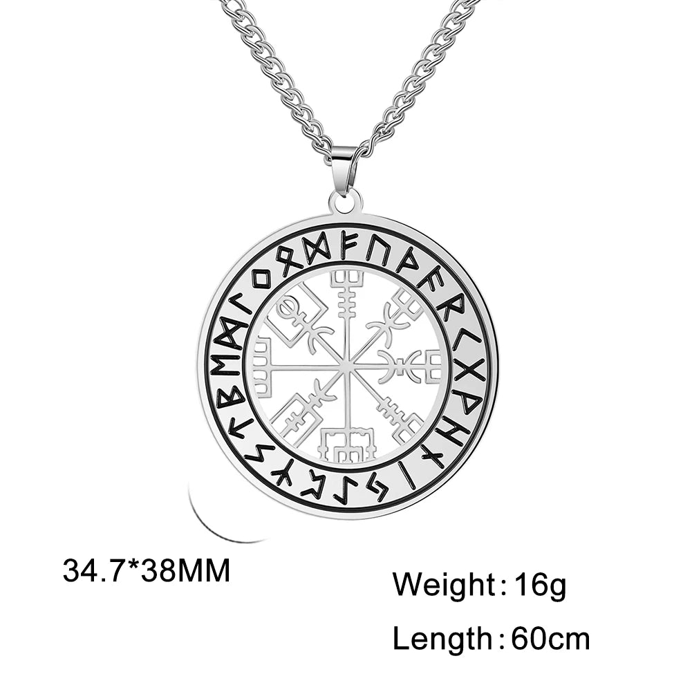 Viking Nordic Rune Compass Necklace – Stainless Steel Triquetra Amulet Pendant Jewelry Gift