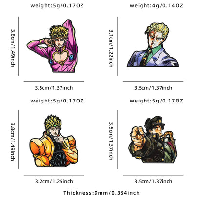 4-Pack Kawaii Adventure Enamel Lapel Pins - Classic Anime Character Brooch Badges for Japanese Manga Fans and Collectors