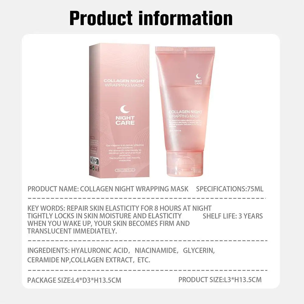 Hydrolyzed Collagen Overnight Facial Mask - Peel-Off Hydrating & Firming Mask, Reduces Sagging & Dullness, Boosts Elasticity