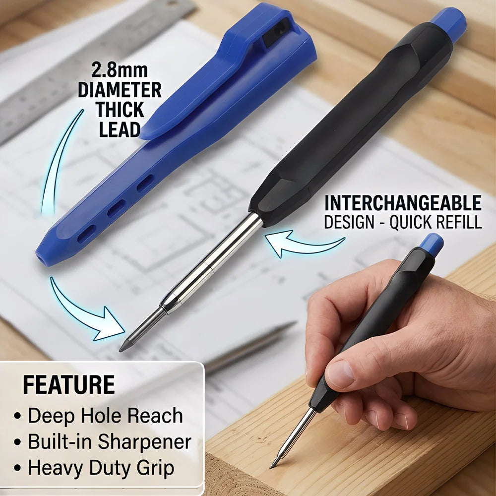 2.8mm Mechanical Carpenter Pencil - Deep-Hole Marker with Built-In Sharpener for Woodworking & Construction
