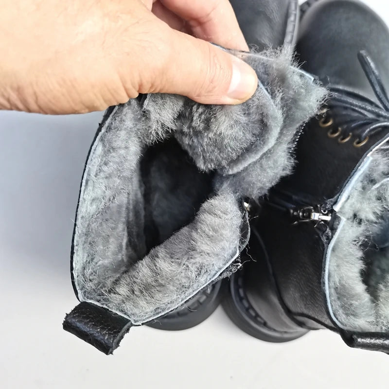 Careaymade 100% Genuine Leather Wide Casual Women’s Short Boots – Big Size, Handmade Men’s Wool Boots