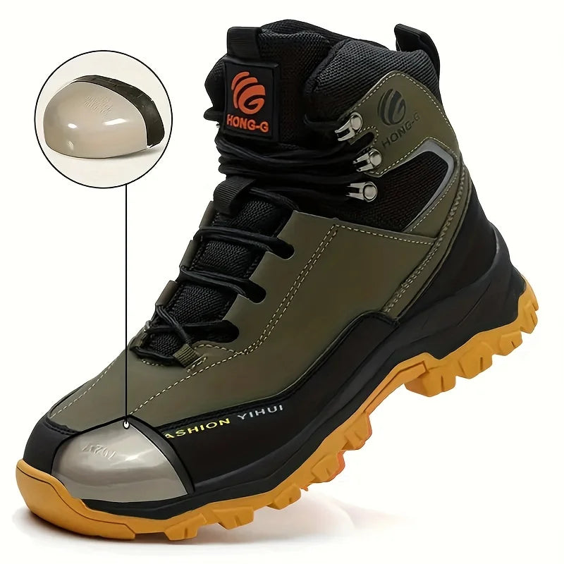 Rotary Buckle Men’s Work Boots – Steel Toe Safety Shoes, Anti-Smash & Puncture-Proof, Sizes 38-47