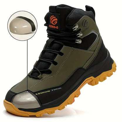 Rotary Buckle Men’s Work Boots – Steel Toe Safety Shoes, Anti-Smash & Puncture-Proof, Sizes 38-47