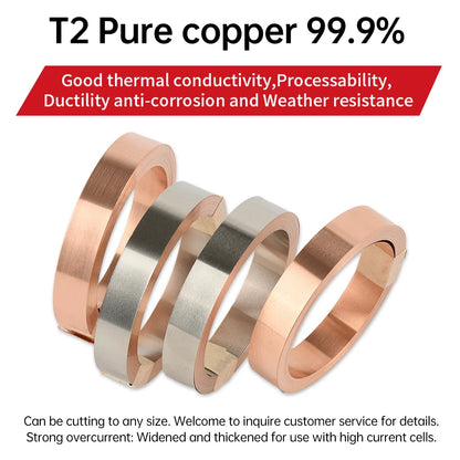 5M T2 Pure Copper & Nickel Strip — 0.15mm/0.2mm Nickel-Plated Copper Belt for 18650, 26650, 21700 Lithium Battery Pack Spot Welding