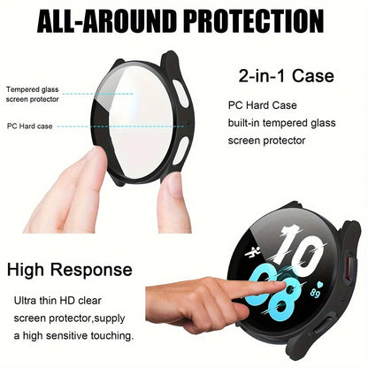 2-Pack Samsung Galaxy Watch Protective Case with Tempered Glass - Full-Coverage Drop-Resistant and Scratch-Resistant Screen Protector for Watch 4/5/6/7 40mm & 44mm