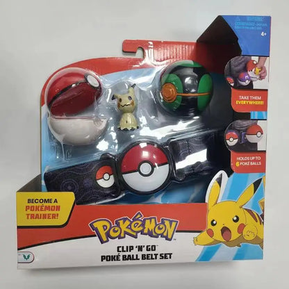 Pokémon Toy Belt Set — Poké Ball Battle Belt with Pikachu, Eevee, Charmander & Bulbasaur for Kids Gift