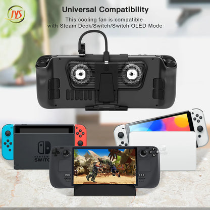Dual USB-C Cooling Fan with Stand for Steam Deck & Nintendo Switch/OLED – JYS-SD006 Console Cooler Dock Accessory