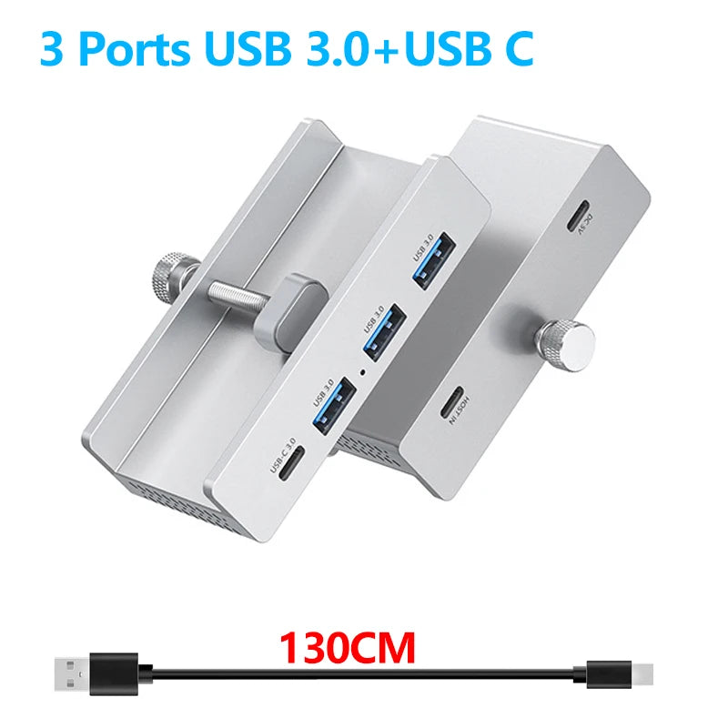 Aluminum 4-Port USB 3.0 Hub — High-Speed Clip Hub with Power Supply, 5–10Gbps Data Transfer, USB 3.2 for Mac & PC