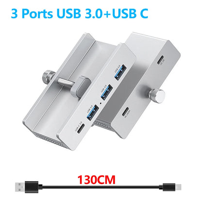Aluminum 4-Port USB 3.0 Hub — High-Speed Clip Hub with Power Supply, 5–10Gbps Data Transfer, USB 3.2 for Mac & PC
