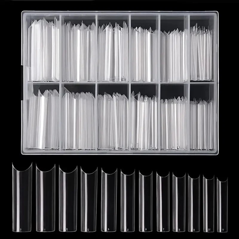 240 Clear Nail Tips – Coffin Shape Fake Toenail and Acrylic Nails, Half Cover Artificial Nail Set with Storage Box
