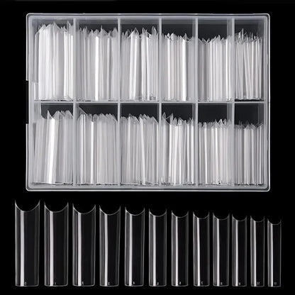 240 Clear Nail Tips – Coffin Shape Fake Toenail and Acrylic Nails, Half Cover Artificial Nail Set with Storage Box
