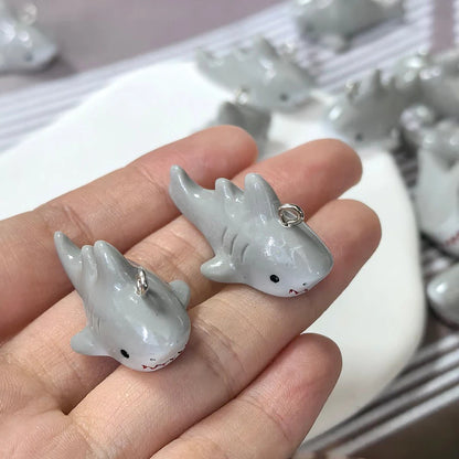 10-Piece 3D Grey Shark Resin Charms - Ocean Animal Pendants for DIY Jewelry, Earrings, Necklaces, and Keychains