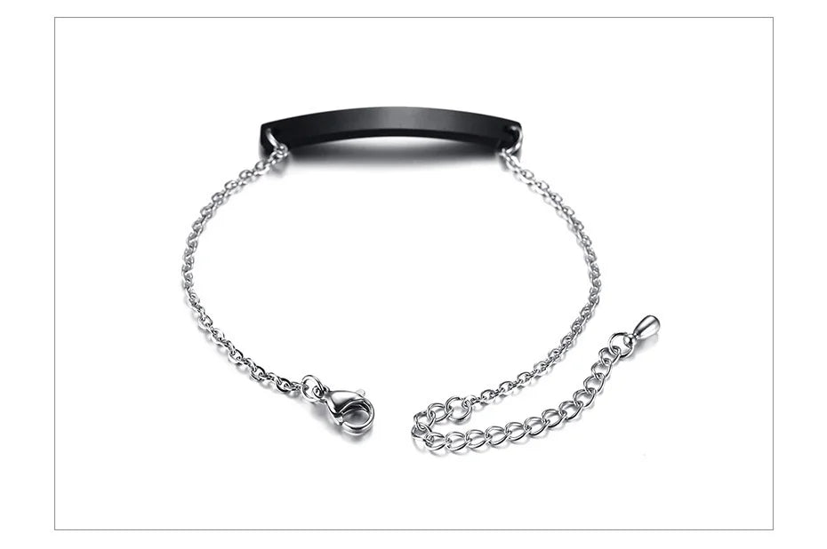 Elegant Personalized ID Bar Bracelet – 5mm Stainless Steel Link Chain for Women with Custom Name or Quote