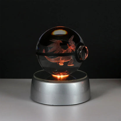 Pokémon 3D Crystal Ball LED Night Light – Pikachu Gengar Eevee Mewtwo Pokéball Base Lamp Kids Birthday & Home Decor Gift