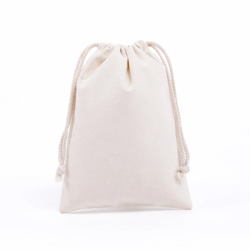 Eco-Friendly Cotton Drawstring Bag - Foldable Grocery Tote, Canvas Shopping Shoulder Bag, Portable Handbags for Storage