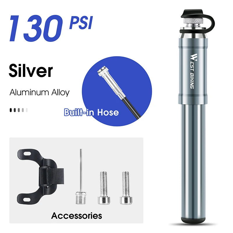 WEST BIKING Mini Bicycle Pump - Portable Aluminum Alloy Tire Inflator for MTB Road Bike Schrader Presta Valve