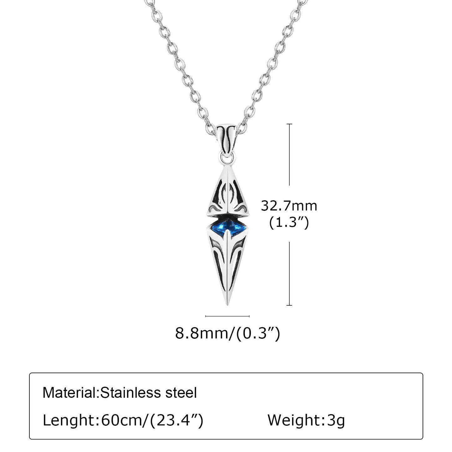 Stylish Blue Stone Necklace – Geometric Stainless Steel Pendant for Men & Women, Perfect Valentine's & Birthday Gift