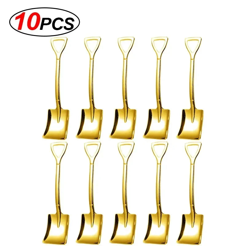 20/2x Stainless Steel Mini Shovel Spoons - Gold and Silver Coffee, Tea, Dessert, Ice Cream Scoops - Kitchen Tableware Set