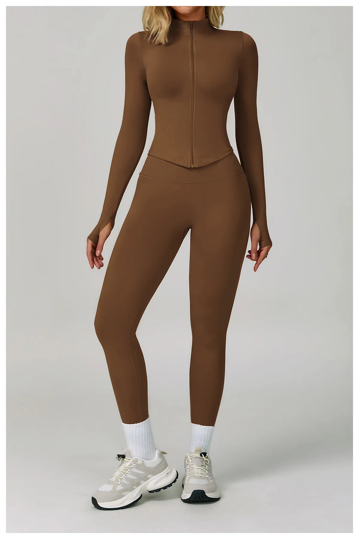 2/3PCS Women’s Seamless Yoga & Gym Set – Push-Up Sports Bra, Long Sleeve Jacket & Workout Leggings