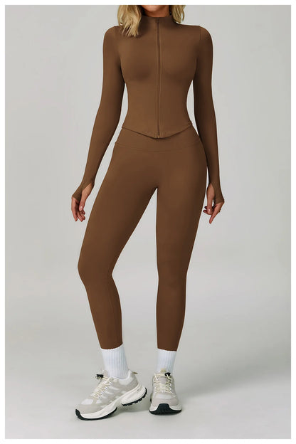 2/3PCS Women’s Seamless Yoga & Gym Set – Push-Up Sports Bra, Long Sleeve Jacket & Workout Leggings
