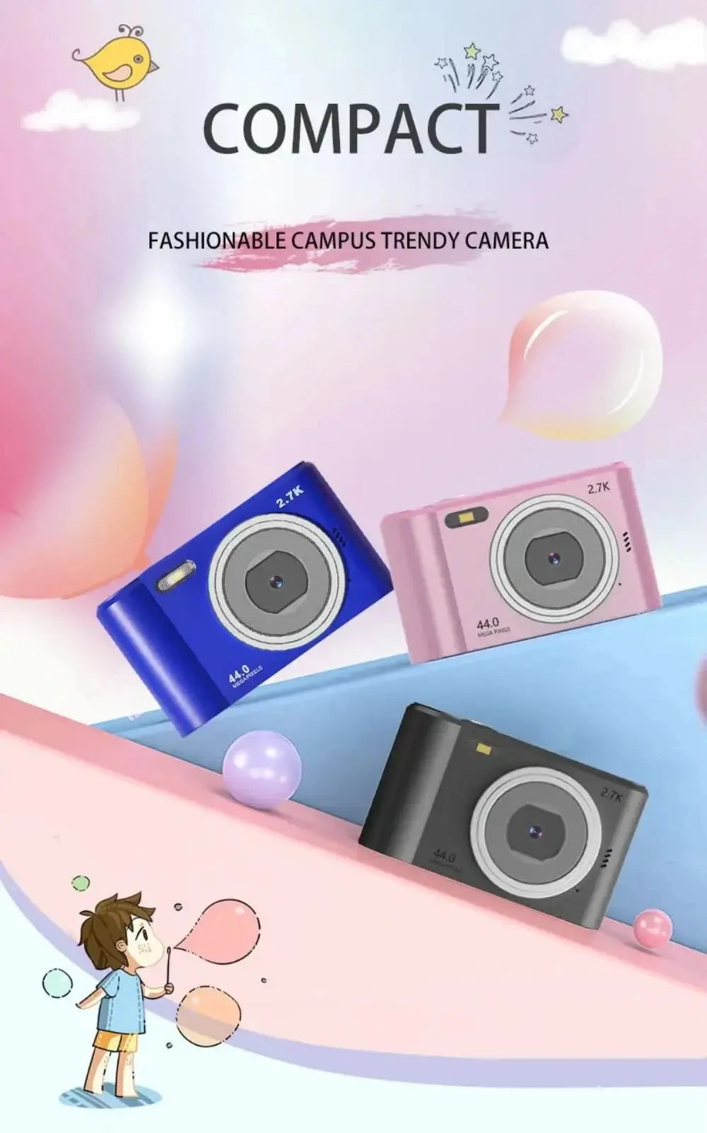 Digital Kids Camera — Compact 1080P Camcorder with Autofocus, 8x Zoom for Beginner Photography