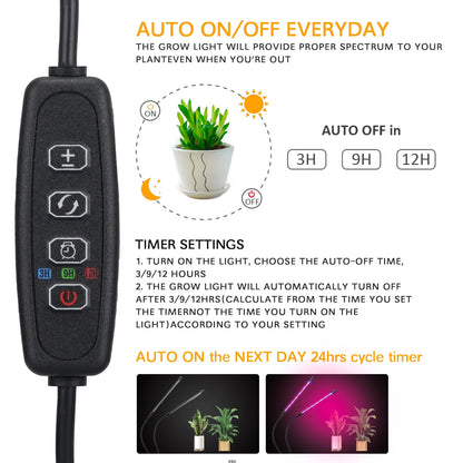 USB LED Plant Grow Light — Indoor Garden Full Spectrum Lamp with 10 Dimmable Levels, Timer Settings 3H/9H/12H for Hydroponic & Greenhouse Plants