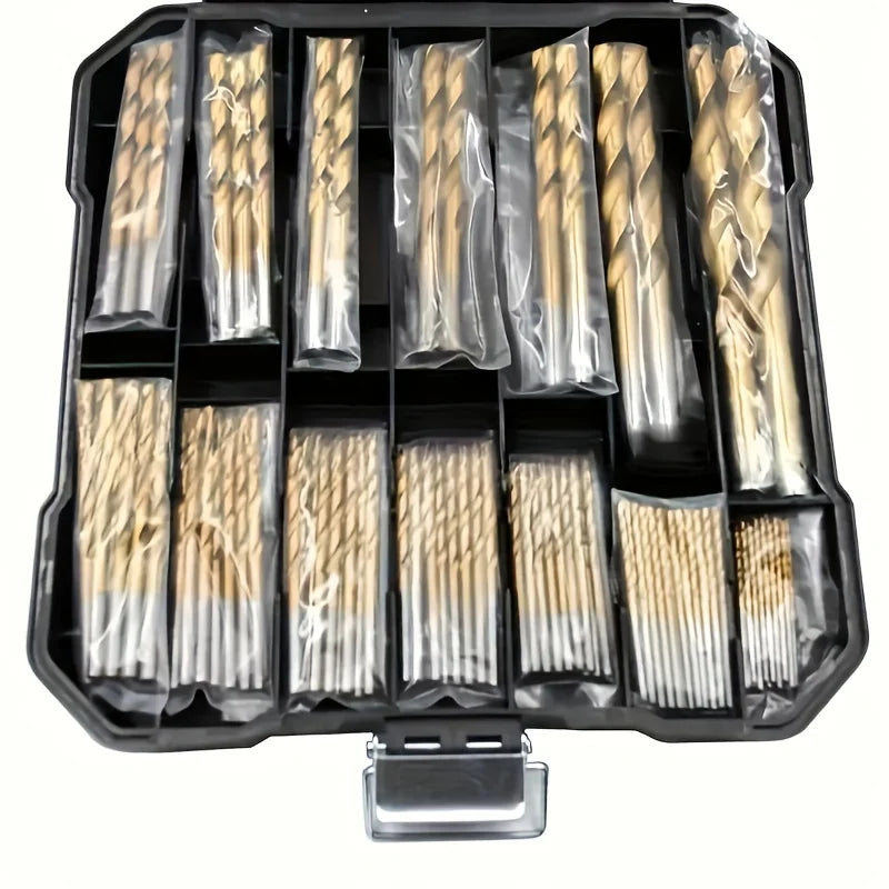 Titanium Coated High Speed Steel Drill Bit Set - 50/99pcs Hex Shaft Twist Bits for Metal Wood & Plastic Drilling