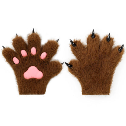 Furry Animal Paw Gloves – Cat, Wolf, Fox, Dog Fluffy Costume Mittens for Kids Cosplay, Halloween & Christmas
